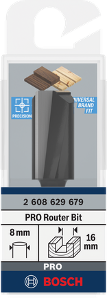 Fresa reta Bosch PRO para roteador 16×30 mm, haste de 8 mm.